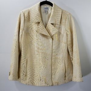 Chico's Off White Metallic Printed Zip Up Jacket 1